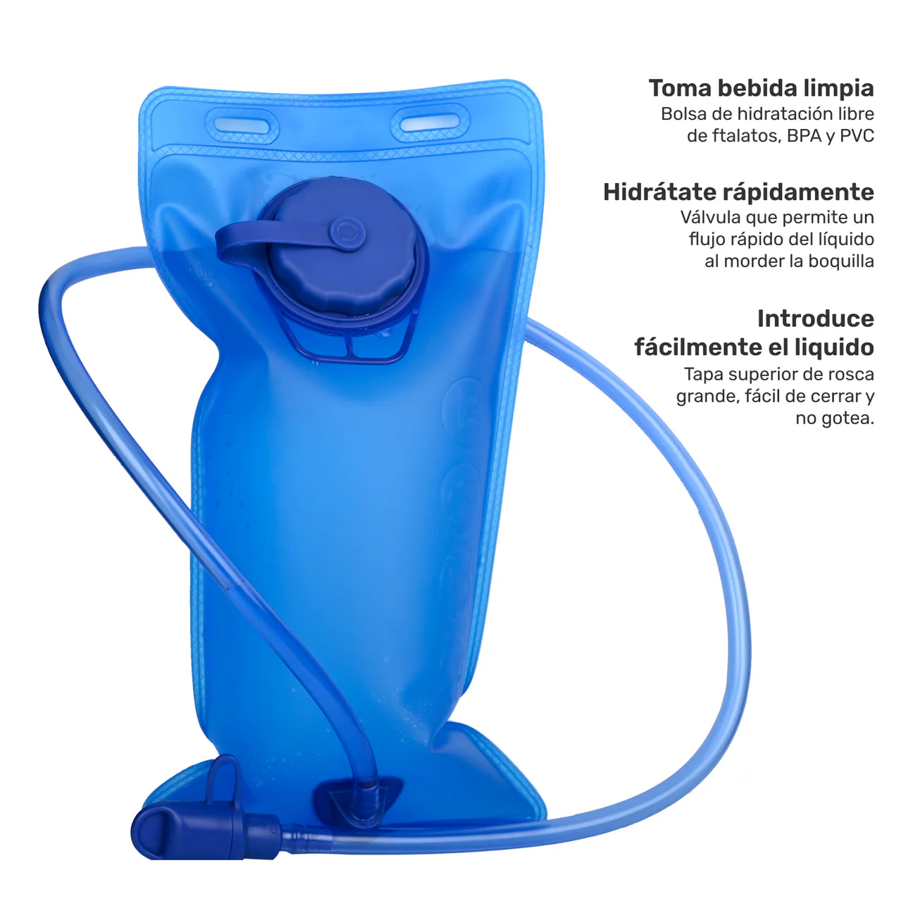Bolsa de hidratación de 2 litros con válvula antigoteo, libre de BPA, PVC y ftalatos, incluida en la mochila HYDROROAD Lhotse.