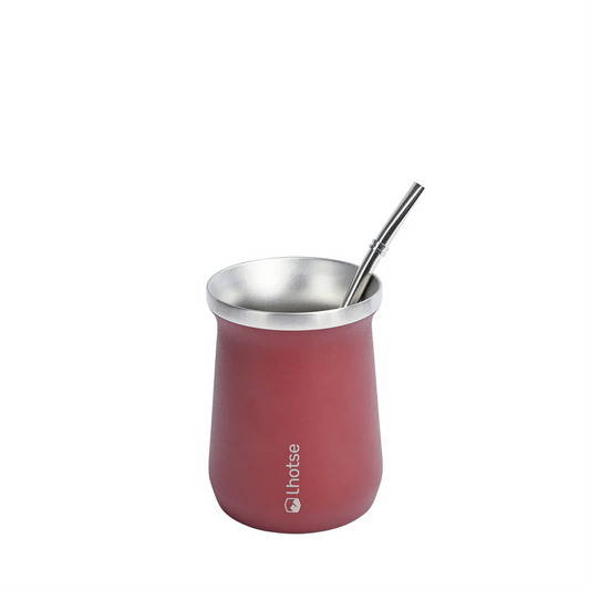 Mate térmico Lhotse rojo con bombilla incluida de acero inoxidable