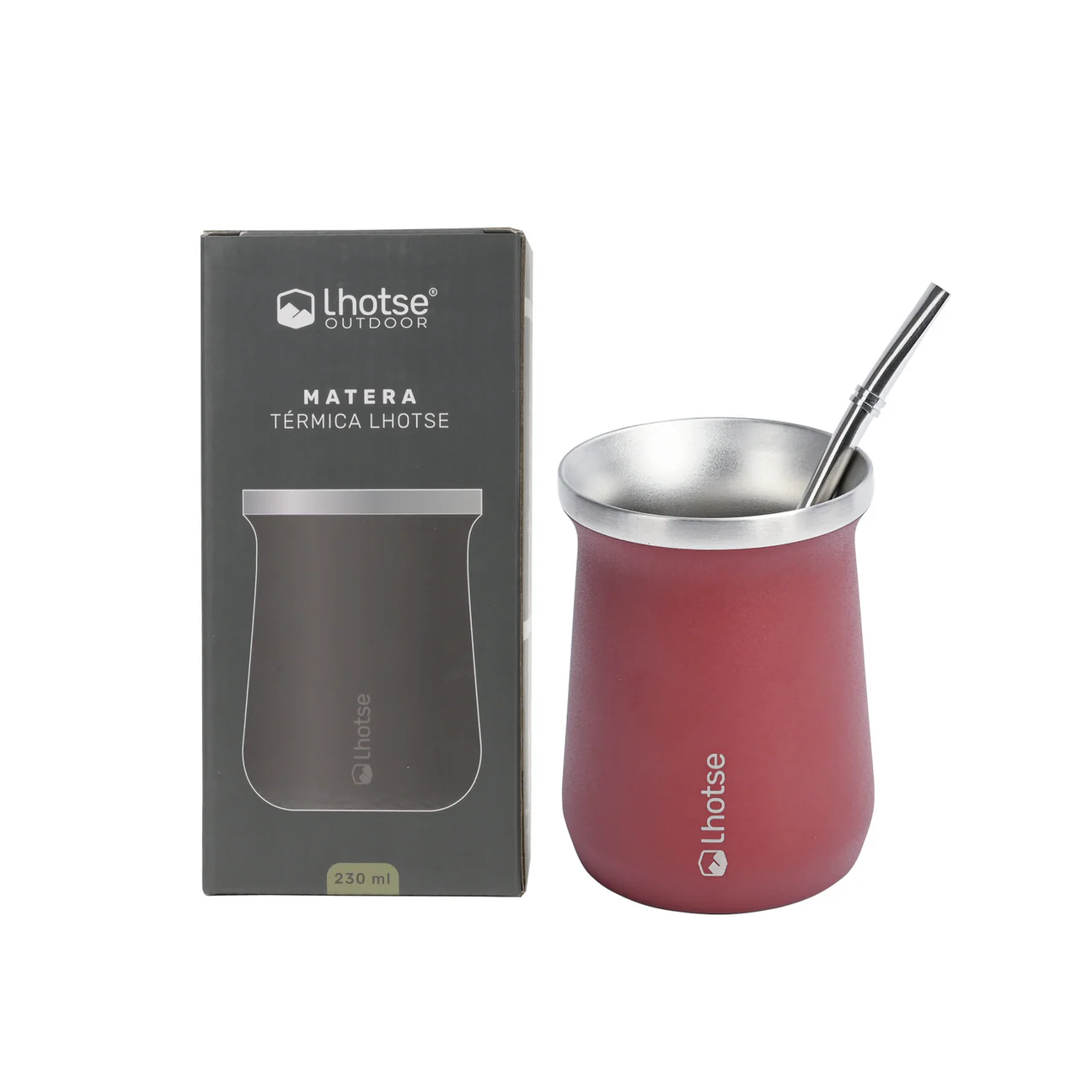 Mate térmico Lhotse rojo con bombilla y caja original – capacidad 230 ml