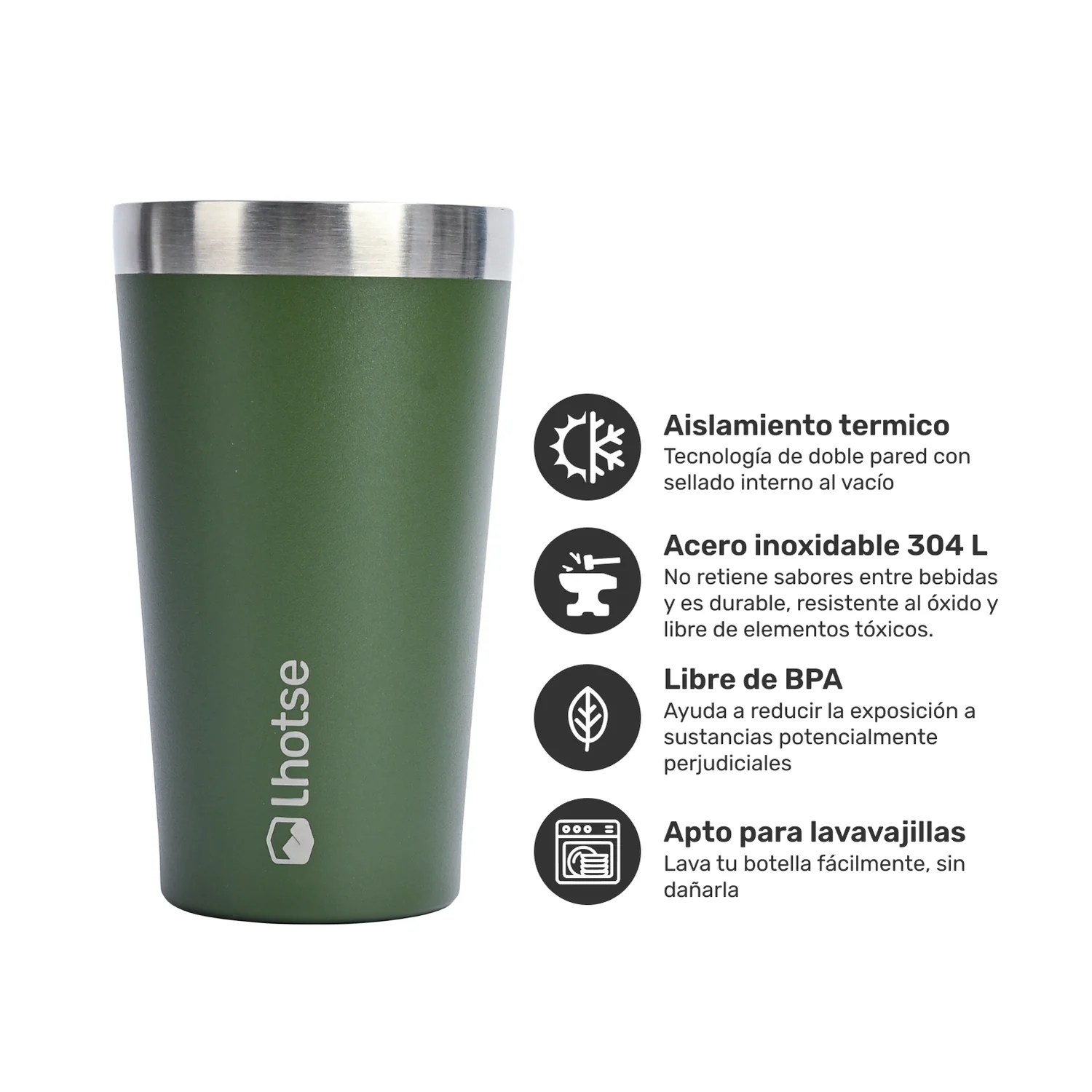 Vaso de acero inoxidable para camping con tapa hermética caracteristicas